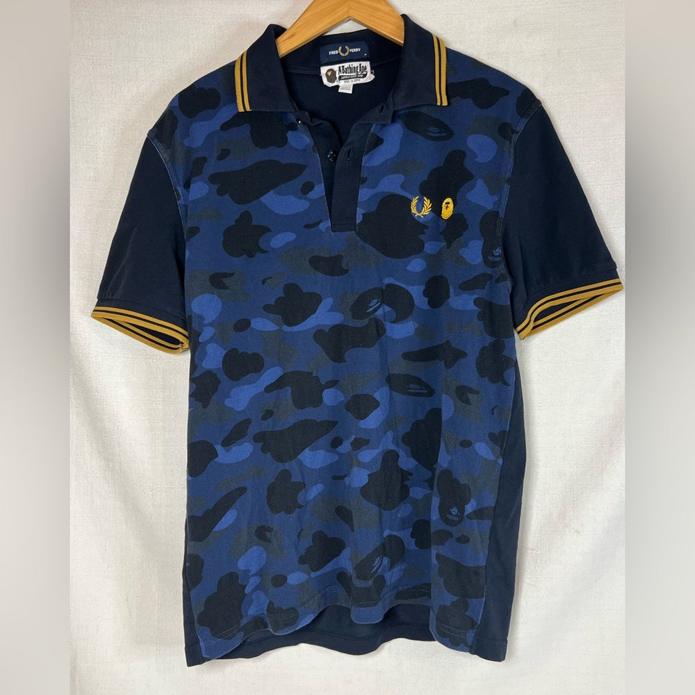 Fred Perry x A Bathing Ape BAPE Blue Camo Polo Men’s Size Medium